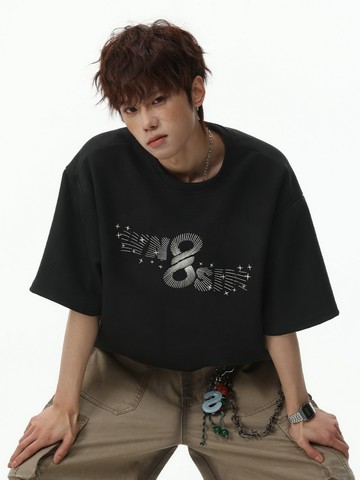 【美式男款】仿麂皮撞色燙圖寬鬆百搭T恤