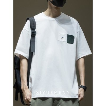 (免運)設計感口袋短袖T恤男2025夏季新款250G新疆棉寬松大碼休閑體恤衫