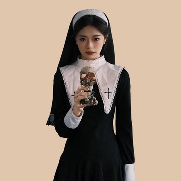 【臺灣出貨】萬聖節成人邪惡修女 cos 服｜黑化哥特暗黑風連衣裙 冷豔反差感造型 恐怖主題派對舞會舞台表演服飾t