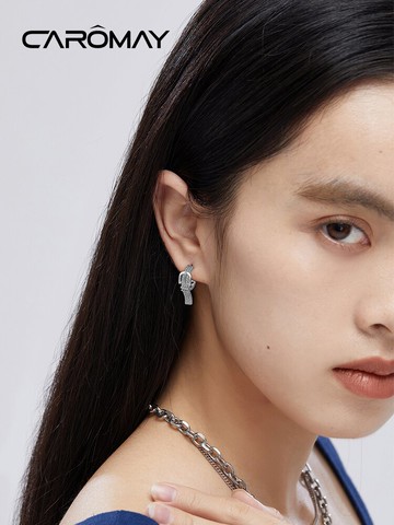 CAROMAY簡約皮帶扣耳釘女輕奢冷淡風時尚耳環小眾設計感高級耳飾
