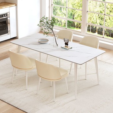 台灣公司 免稅開票 餐桌 奶油風巖板餐桌椅組合輕奢現代簡約飯桌家用高端小戶型長方形桌子S089快速出貨
