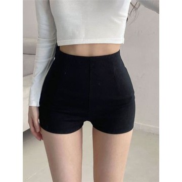 黑色短褲女秋2025新款三分彈力直筒休閑褲子高腰百搭包臀顯瘦熱褲