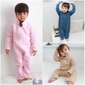 長袖連身衣 連帽 空氣棉 拉鏈造型 男寶寶 女寶寶 爬服 哈衣 Augelute Baby 47026