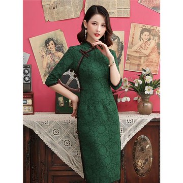 年輕款優雅中袖少女修身連衣裙