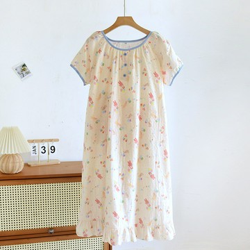 2025款夏季純棉睡裙女居家裙子透氣加長款睡衣可外穿圓領休閑裙