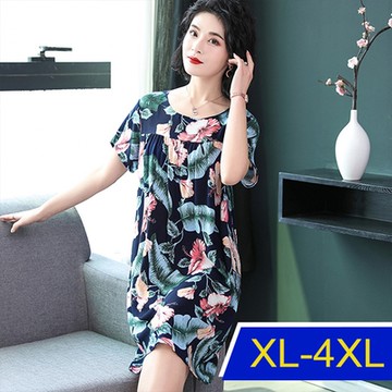 [韓國K.W.]花版棉稠休閒洋裝(涼感/連身裙/中長裙/長裙/輕薄/短袖)