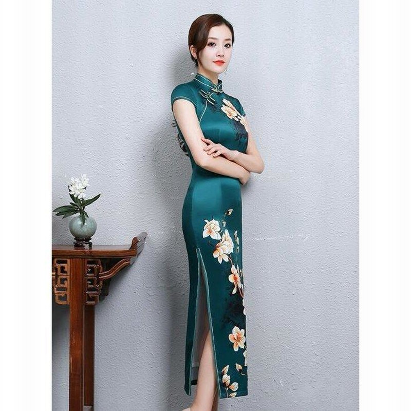 SALE／63%OFF】 チャイナ服中華服チャイナドレスステージ衣装舞台衣装演奏会発表会イベント仮装チャイナカラー2点セット花柄ブラウス  ロング丈スカート