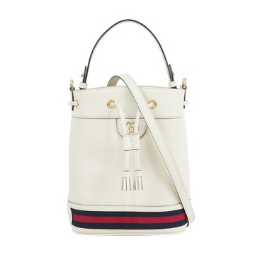 GUCCI Ophidia 藍紅織帶皮革小款水桶包/斜背包(白色) 610846 CWG1G 8454