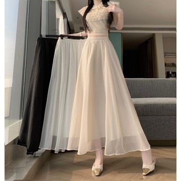 99507L_大尺碼半身裙女純色高腰a字裙極簡風設計感大擺中長裙子