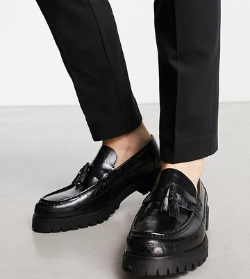 Red Tape wide fit chunky tassel loafers in black croc