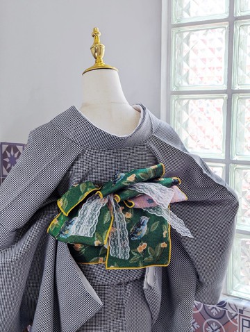洋粋youiki。和洋風格 和服半幅帶。傳遞幸福的青鳥 (濃綠)