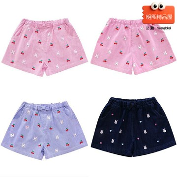 【重工刺繡】女童短褲 寶寶褲子 童裝褲子 兒童短褲 卡通小兔子 櫻桃刺繡 日系可愛風 夏季薄款 一件代發