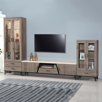 MUNA家居   古橡色10尺L櫃/展示櫃+電視櫃+中櫃/221+210+219    308X43X194cm