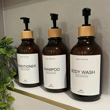 精品🌸500ml 琥珀色洗髮水空瓶帶泵沐浴露分配器用於淋浴浴室洗髮水護髮素沐浴露瓶分配器