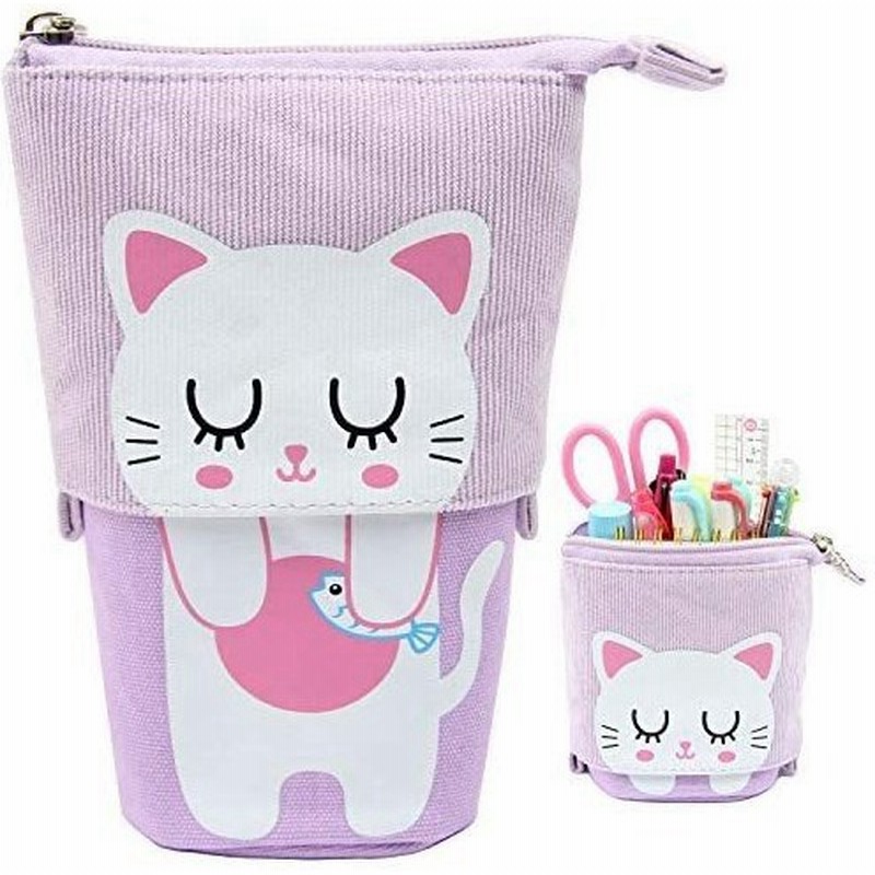 2 In 1 ペンたてにもなる筆箱 猫 ペンケース 立つ 化粧ポーチ かわいい ゆめかわ おしゃれ ラベンダー ラベンダー 通販 Lineポイント最大get Lineショッピング