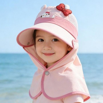 🎀樂貝兒熱賣🎀兒童遮陽帽 夏季薄款防曬大檐 男女童寶寶網眼太陽帽 可拆卸披肩帽 透氣排汗
