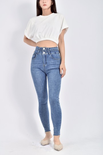 (S) 【Ivy私服】高腰丹寧牛仔緊身藍色長褲