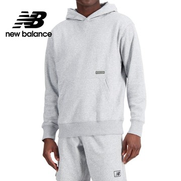 【New Balance】簡約LOGO棉質連帽長袖上衣_男性_灰色_MT33540AG