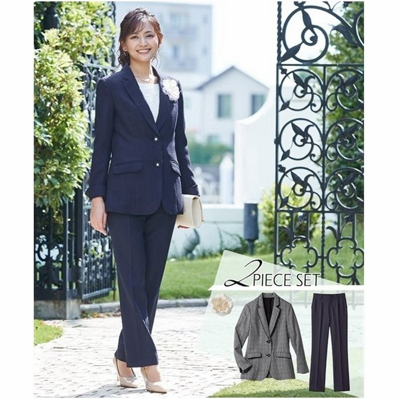 スーツ フォーマル レディース 入学式 卒業式 ツイード調 ロング丈 ジャケット ストレート パンツ コサージュ付き S M L ニッセン Nissen 通販 Lineポイント最大0 5 Get Lineショッピング