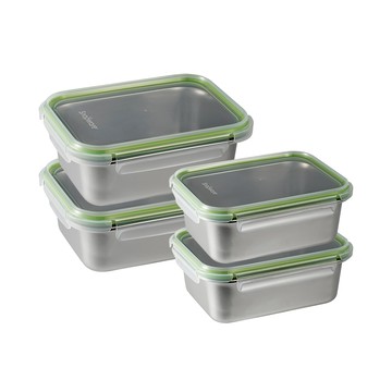 Corelle Brands Eco Simple可微波304不鏽鋼1250mlx2+1850mlx2保鮮盒-四入組