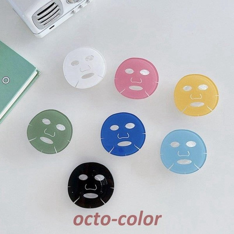 市場 flix スマホグリップ フェイスパック風 韓国 かわいい 白い顔