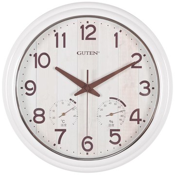 金鐘寶現代簡約溫度計壁掛鐘靜音石英掛表客廳臥室濕度計裝飾時鐘