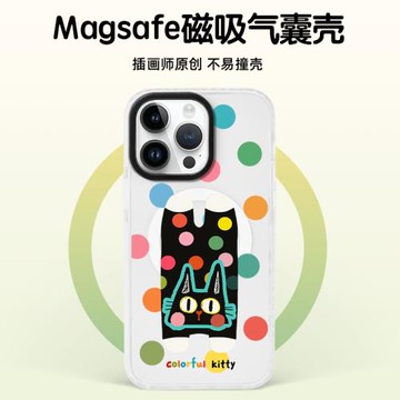 原創波點貓iPhone16Pro手機殼磁吸15Promax透明防摔殼14適用蘋果13氣囊12pro創意ip情侶保護殼多巴胺軟殼高級