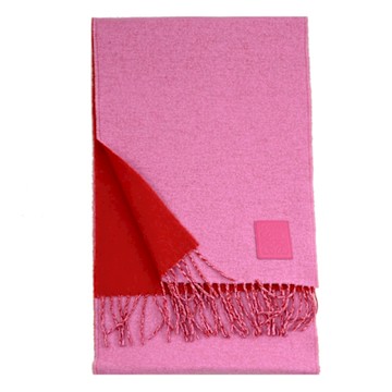 LOEWE 電繡徽章LOGO撞色羊毛保暖長圍巾(粉)