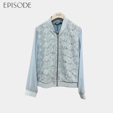 EPISODE - 輕薄百搭蕾絲拼接雪紡拉鏈外套143008