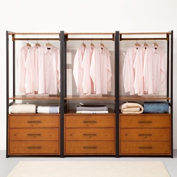 直人木業-APPLE淺胡桃全實木工業風243公分三個三抽衣櫃