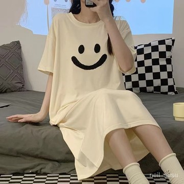 【限時特賣】睡衣 居傢睡衣 性感睡衣 女生睡衣 100%高顏值睡裙女夏天季短袖薄款睡衣可愛寬鬆大碼長款學生傢居服