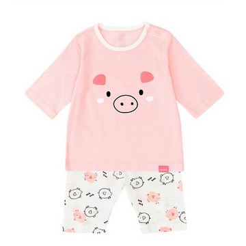 Cordi-i 兒童款 小豬圖案7分袖居家服  100號  粉紅色