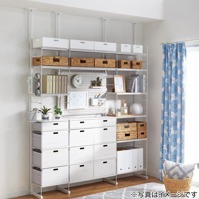 【中古】ニトリ　突っ張り壁面収納Nポルダ(幅80cm ホワイトウォッシュ) 幅80cmセット 突っ張り壁面収納Nポルダ上段追加ユニットセット