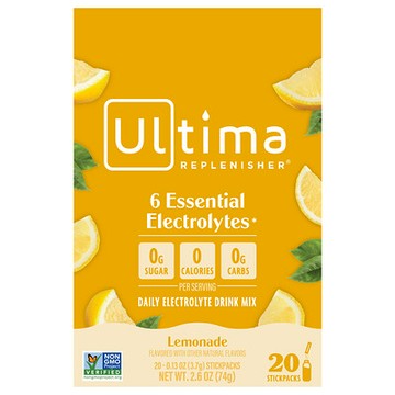 Ultima Replenisher, 日常電解質飲品混合物，檸檬水味，20 條，每條 0.13 盎司（3.7 克）
