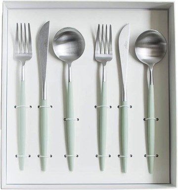 Cutipol【日本代購】葡萄牙 GOA系列餐具 青瓷/銀晚餐6件套