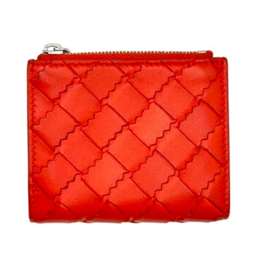 【二手名牌BRAND OFF】BOTTEGA VENETA BV 寶緹嘉 【再降價】紅色 羊皮 編織 三折短夾