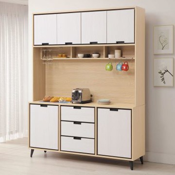 文創集 卡利雙色5尺六門三抽高餐櫃組合-151x40x197cm免組