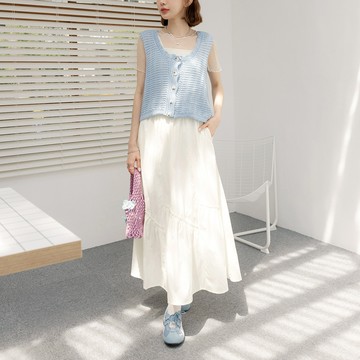 OB嚴選 不規則抽皺拼接腰鬆緊長裙 《CA3117》