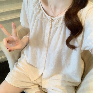 ✨台灣出貨✨花邊甜美波點帶胸墊睡衣女夏季短袖2026新款夏天家居服套裝