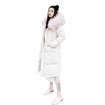 真 羽絨90%白鴨絨 羽絨服白鴨絨夾克-連帽大毛領收腰及膝女外套2色73zc51【獨家進口】【米蘭精品】