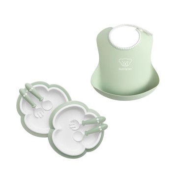 BABYBJÖRN 餐盤餐具禮盒+軟膠珠邊防屑圍兜