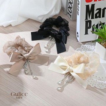 Gulicc 歐根紗 合金 水鑽 蝴蝶結 流蘇 髮圈(髮飾 髮圈 髮繩 韓版 不咬髮 生日禮物 雙11 聖誕節)