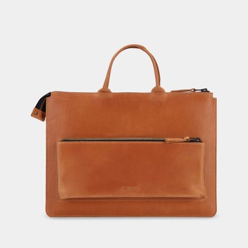 白蘭地色皮革筆電保護套附提把 – 真皮筆電包