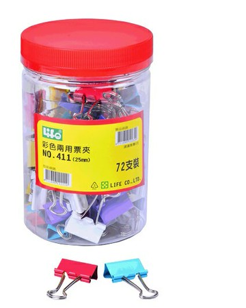 LIFE 徠福 NO.411 彩色長尾夾 彩色兩用票夾 (25mm) (72入/筒)【APP滿額下單4%點數(單一帳號最高1500點)】5/31止