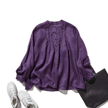 為日常增添色彩的亞麻襯衫 長袖襯衫 100% 亞麻 紫色 250813-2