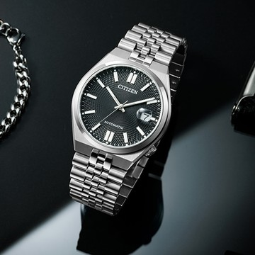 CITIZEN 星辰 Tsuyosa 60 限量 青春撞色機械錶 手錶-黑x銀/40mm NK0020-55E