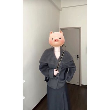 AN Maiden 高級感灰色毛呢外套女秋冬水貂絨海軍領設計感短款上衣