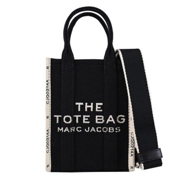 MARC JACOBS 馬克賈伯 電繡LOGO迷你托特帆布包.黑/白邊