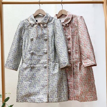 無假期的人】高檔品牌撤柜~復古淑媛娃娃裝雙排扣小碎花風衣女秋