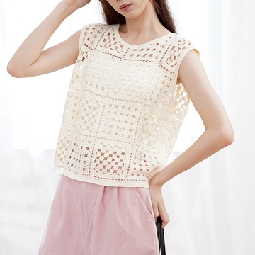 設計感百搭鏤空無袖上衣486846